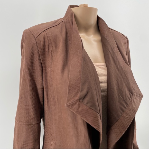 G.I.L.I. Cropped Jacket Brown Leather Open Front Waterfall Collar 4 - Picture 2 of 6